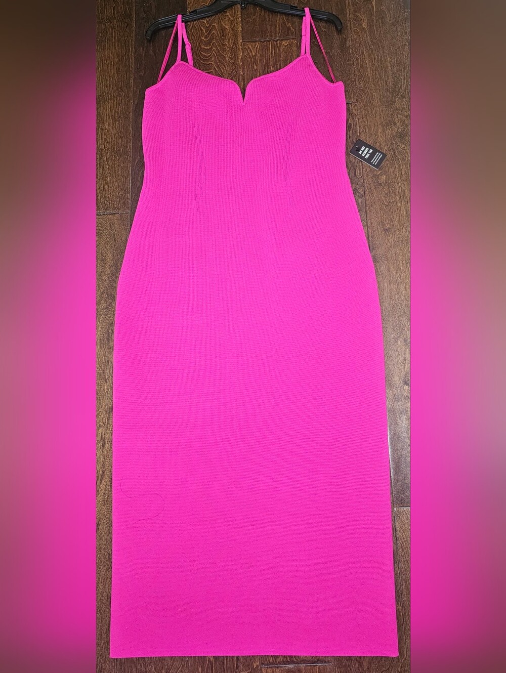 Express Hot Pink Body Contour Sweetheat Neckline Midi Dress Back Slit NWT L